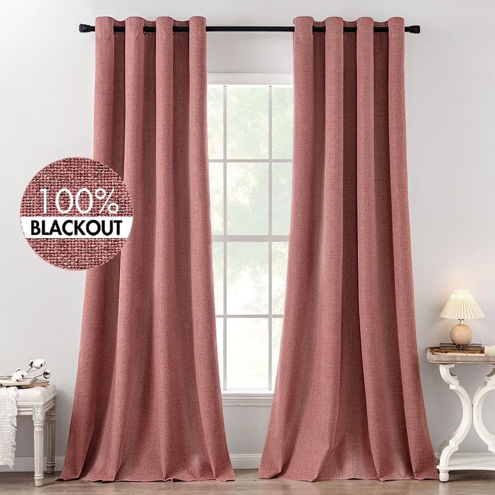 MIULEE 90 Inches Linen Textured Curtains for Bedroom 100% Blackout Thermal Insulated Natural Beige Grommet Room Darkening Curtains & Drapes Luxury Decor for Living Room Nursery 52 x 90 Inch (2 Panels)