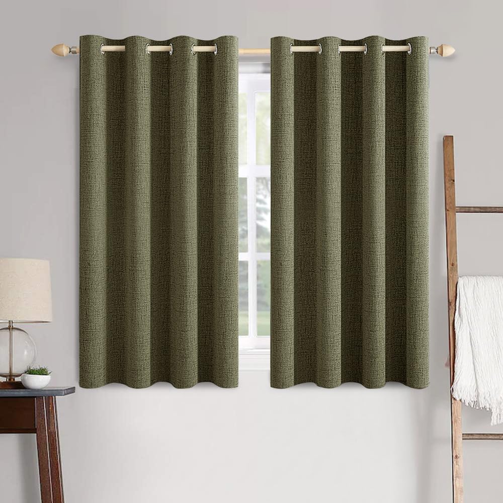 MIULEE 90 Inches Linen Textured Curtains for Bedroom 100% Blackout Thermal Insulated Natural Beige Grommet Room Darkening Curtains & Drapes Luxury Decor for Living Room Nursery 52 x 90 Inch (2 Panels)