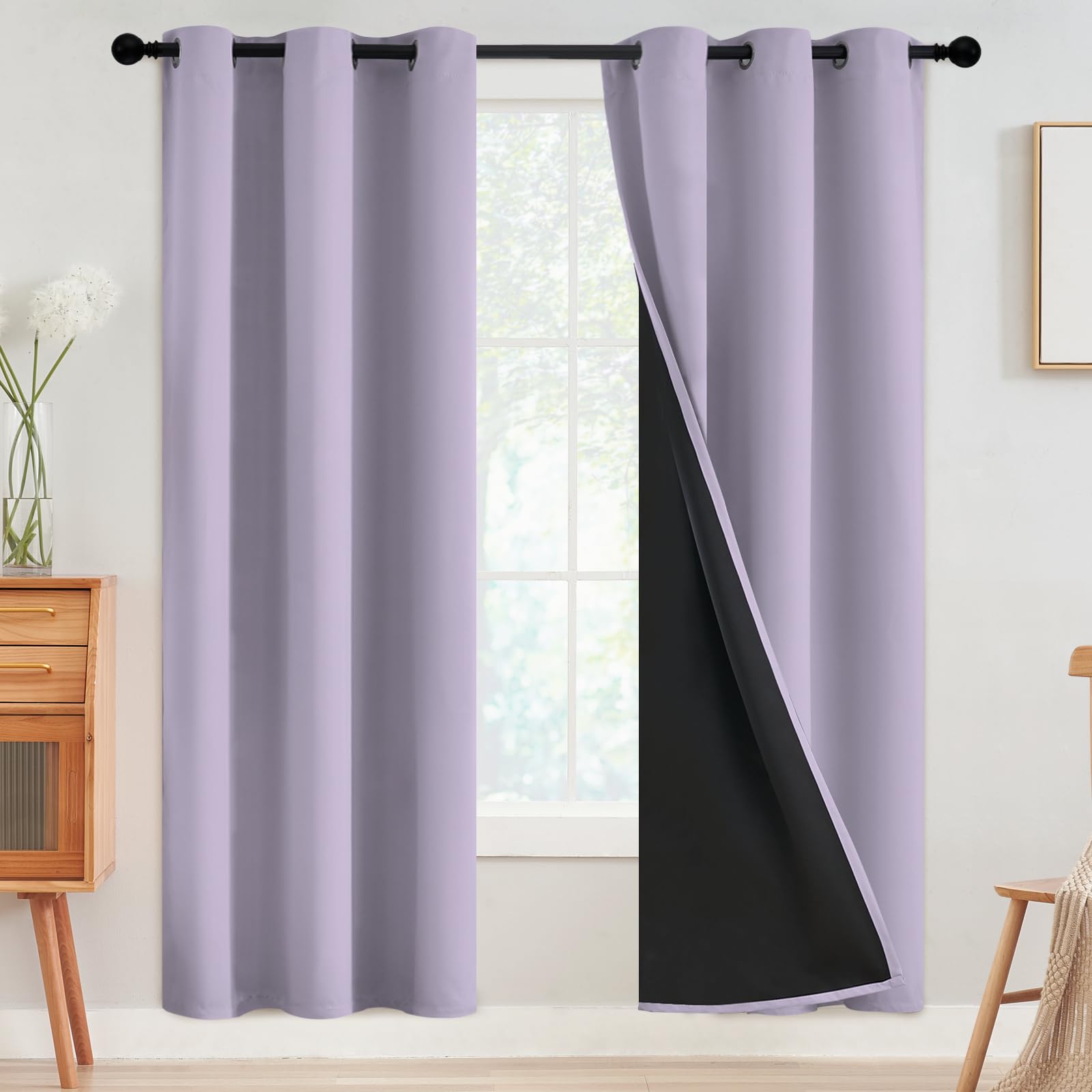 SimpleHome 100% Blackout Curtains for Bedroom,Thermal Insulated Grommet Window Drapes Room Darkening Cream Curtains for Living Room with Black Back,52 x 84 Inch,2 Panels