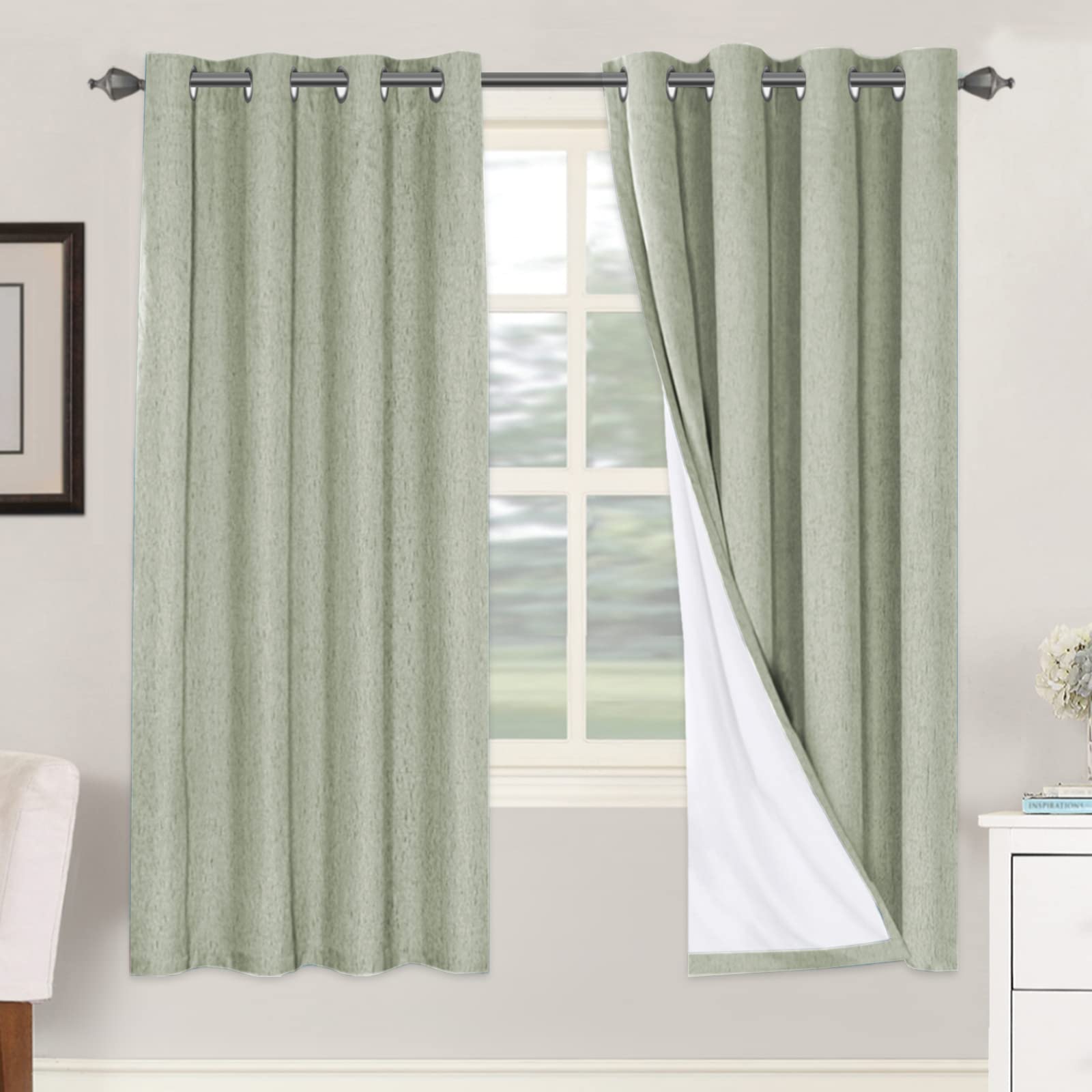 H.VERSAILTEX Linen 100% Blackout Curtains for Bedroom Full Light Blocking Curtains, Textured Window Curtain for Living Room 84 inch Grommet, Energy Efficient Curtains White Liner(2 Panels, Natural)