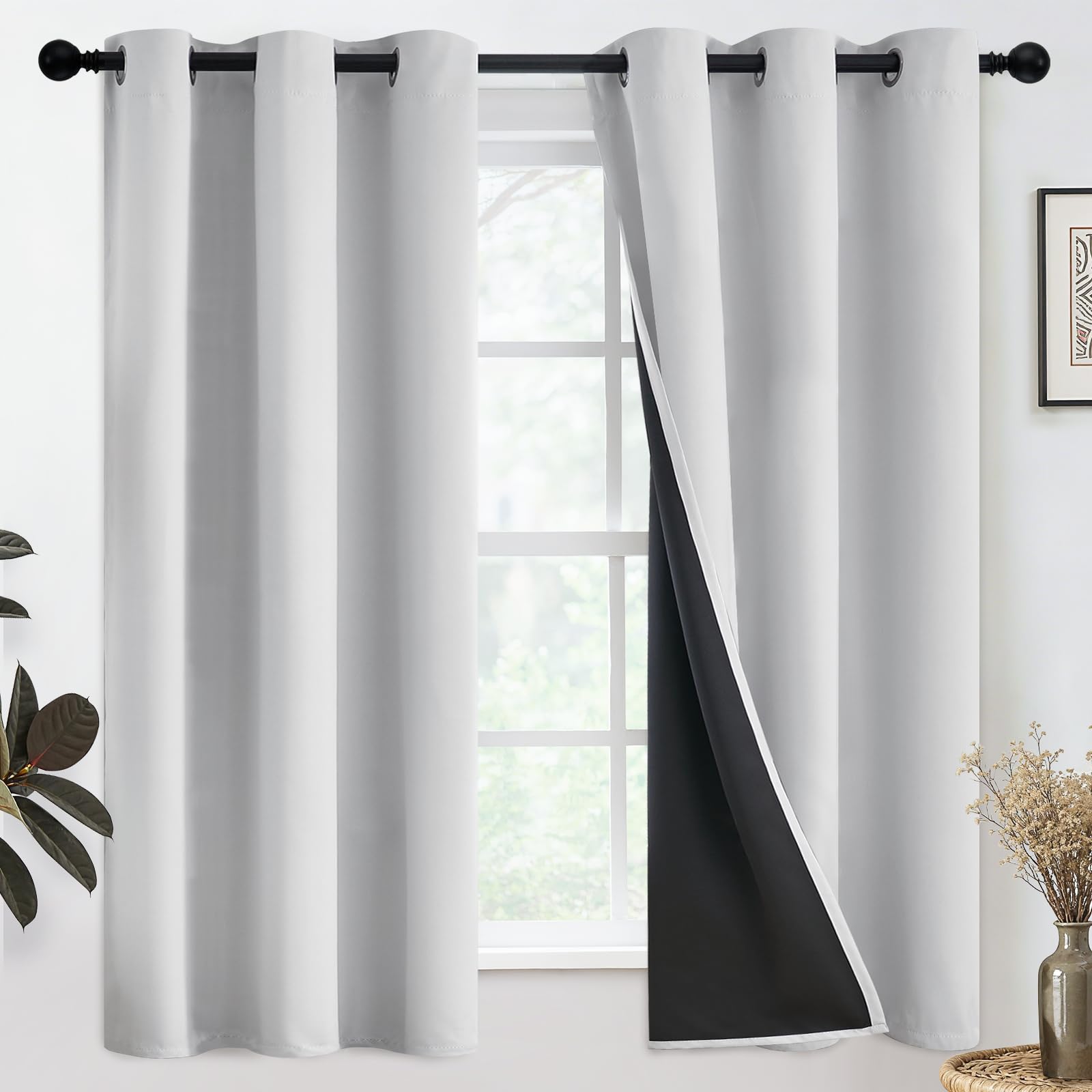 SimpleHome 100% Blackout Curtains for Bedroom,Thermal Insulated Grommet Window Drapes Room Darkening Cream Curtains for Living Room with Black Back,52 x 84 Inch,2 Panels
