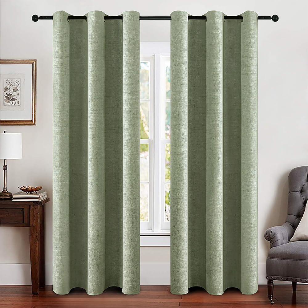 MIULEE 90 Inches Linen Textured Curtains for Bedroom 100% Blackout Thermal Insulated Natural Beige Grommet Room Darkening Curtains & Drapes Luxury Decor for Living Room Nursery 52 x 90 Inch (2 Panels)