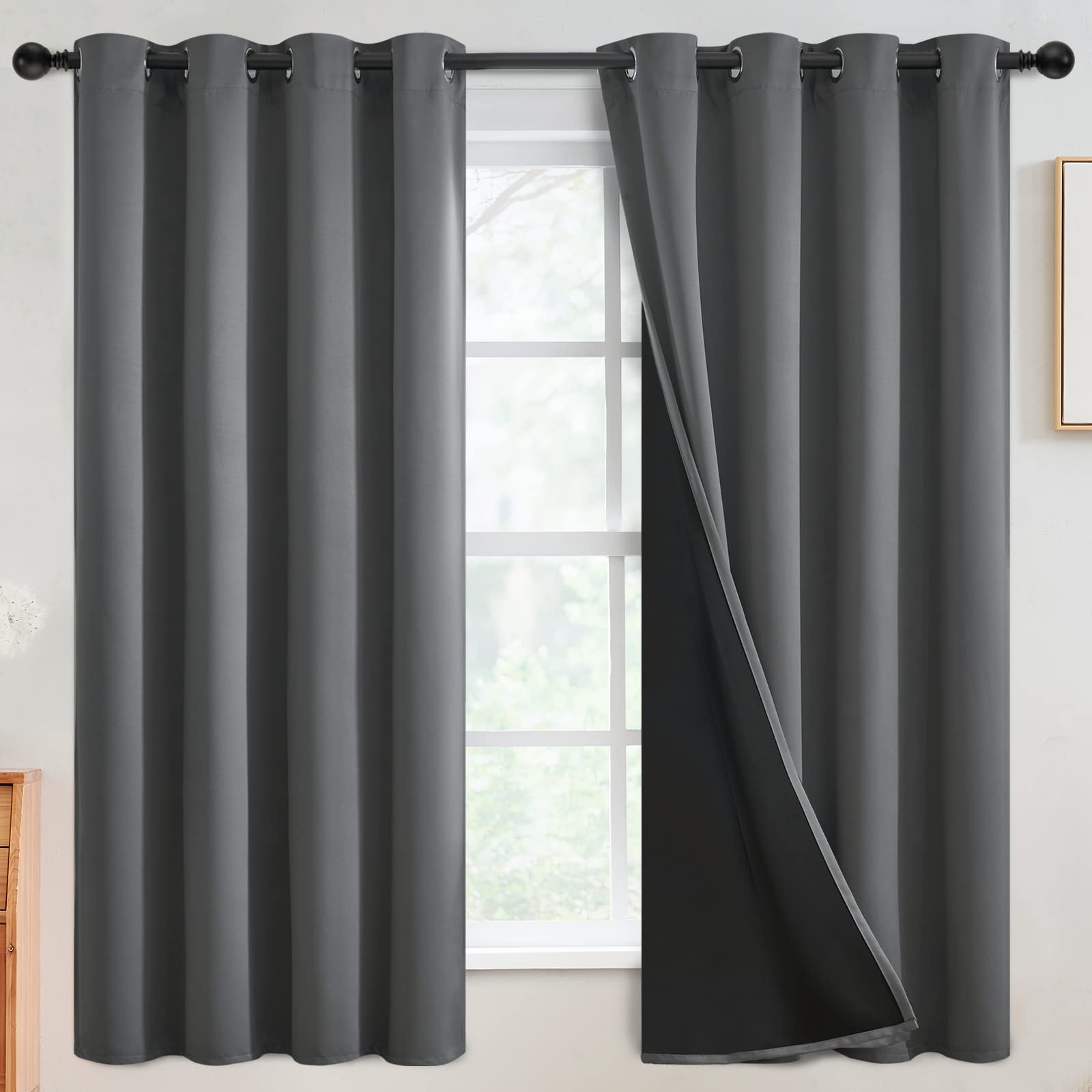 SimpleHome 100% Blackout Curtains for Bedroom,Thermal Insulated Grommet Window Drapes Room Darkening Cream Curtains for Living Room with Black Back,52 x 84 Inch,2 Panels