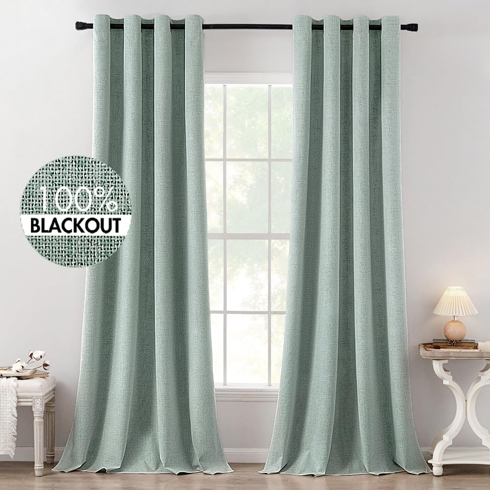 MIULEE 90 Inches Linen Textured Curtains for Bedroom 100% Blackout Thermal Insulated Natural Beige Grommet Room Darkening Curtains & Drapes Luxury Decor for Living Room Nursery 52 x 90 Inch (2 Panels)
