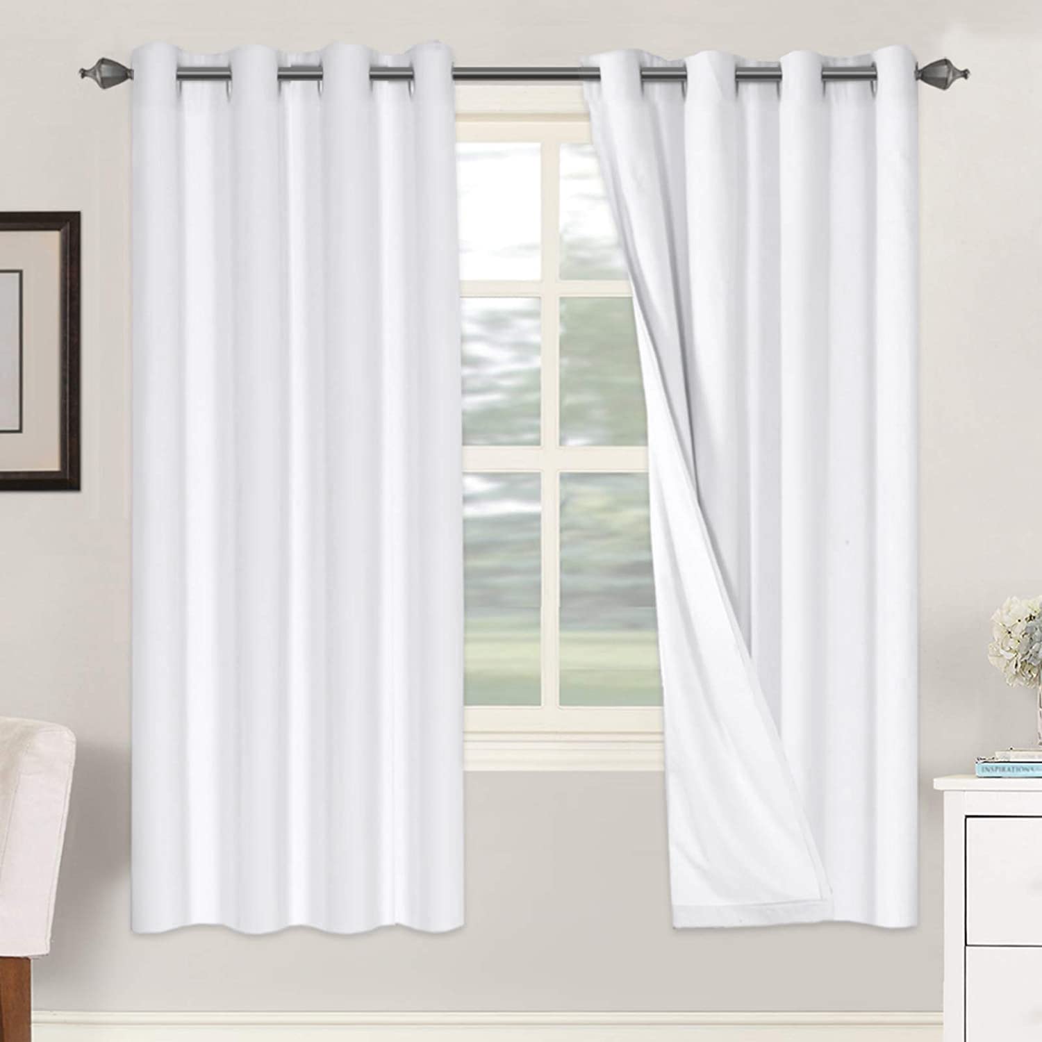 H.VERSAILTEX Linen 100% Blackout Curtains for Bedroom Full Light Blocking Curtains, Textured Window Curtain for Living Room 84 inch Grommet, Energy Efficient Curtains White Liner(2 Panels, Natural)