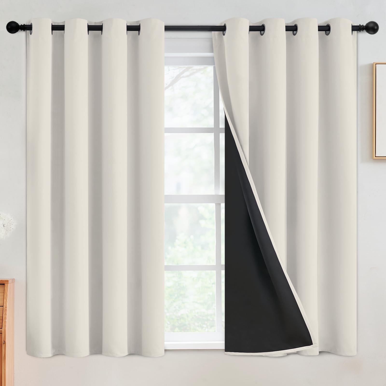 SimpleHome 100% Blackout Curtains for Bedroom,Thermal Insulated Grommet Window Drapes Room Darkening Cream Curtains for Living Room with Black Back,52 x 84 Inch,2 Panels