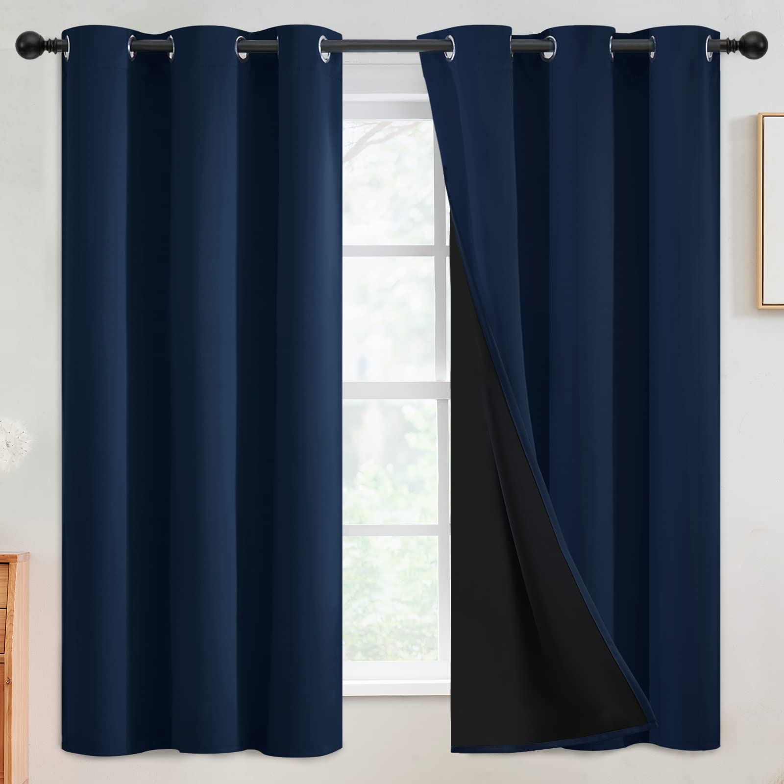 SimpleHome 100% Blackout Curtains for Bedroom,Thermal Insulated Grommet Window Drapes Room Darkening Cream Curtains for Living Room with Black Back,52 x 84 Inch,2 Panels