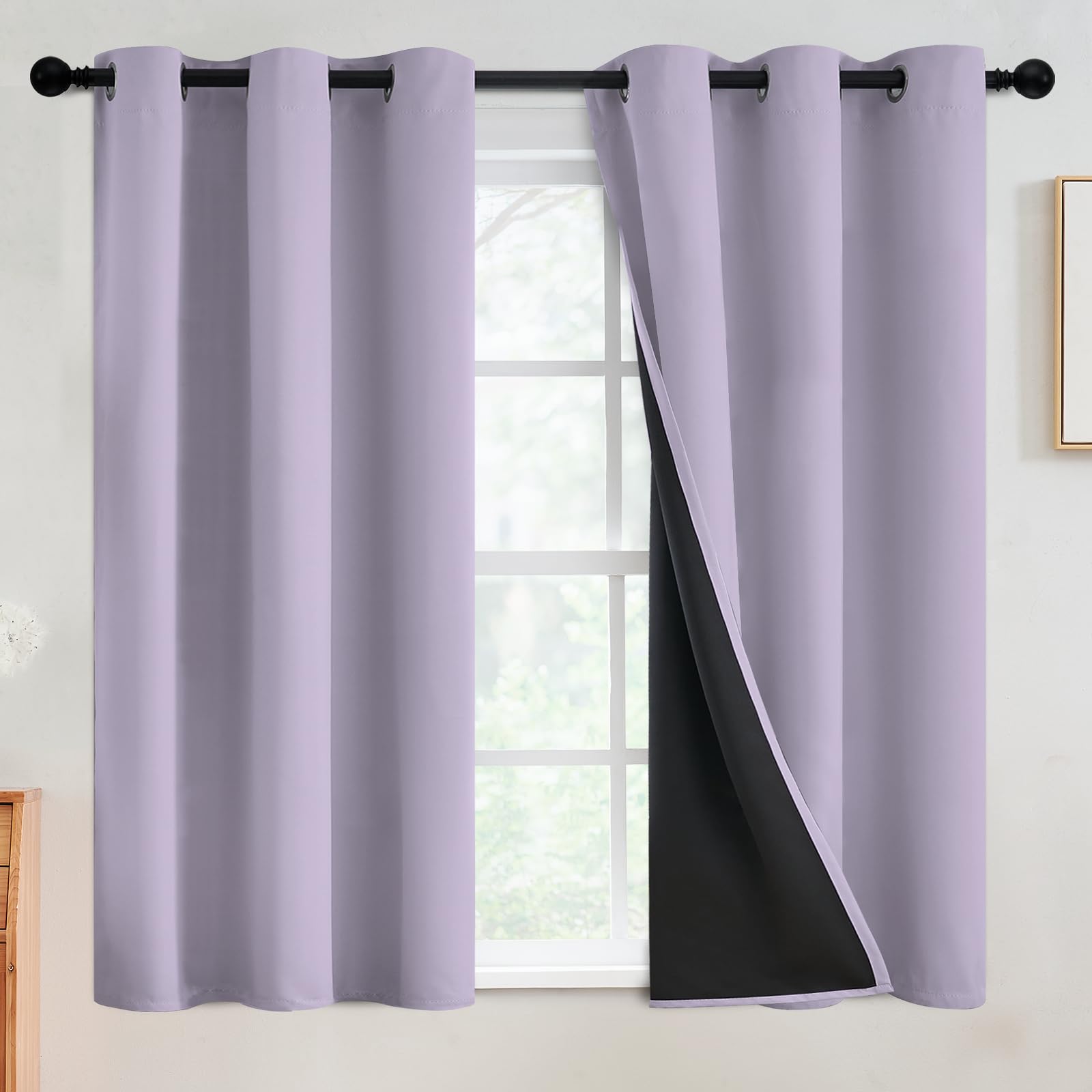 SimpleHome 100% Blackout Curtains for Bedroom,Thermal Insulated Grommet Window Drapes Room Darkening Cream Curtains for Living Room with Black Back,52 x 84 Inch,2 Panels