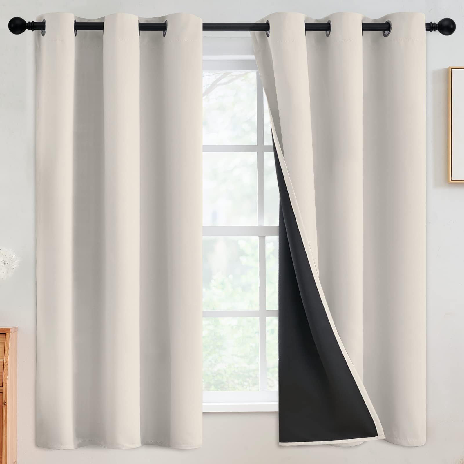 SimpleHome 100% Blackout Curtains for Bedroom,Thermal Insulated Grommet Window Drapes Room Darkening Cream Curtains for Living Room with Black Back,52 x 84 Inch,2 Panels