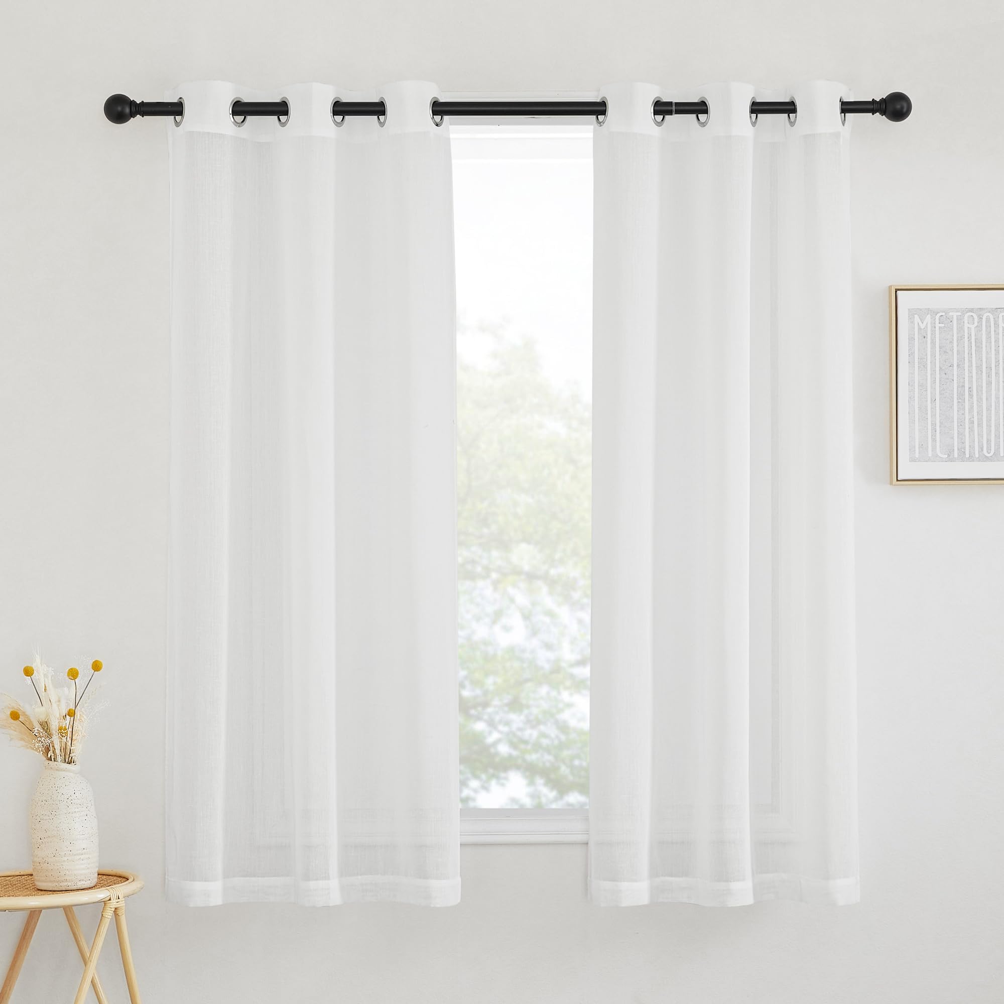 NICETOWN Semi Sheer Beige Curtains 84 inches Long, Grommet Retro Linen Curtains Window Treatments Vertical Drapes Privacy with Light Filter for Living Room, W52 x L84, 2 Panels