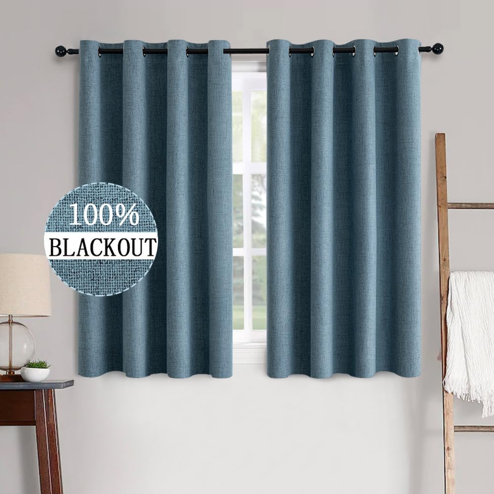 MIULEE 90 Inches Linen Textured Curtains for Bedroom 100% Blackout Thermal Insulated Natural Beige Grommet Room Darkening Curtains & Drapes Luxury Decor for Living Room Nursery 52 x 90 Inch (2 Panels)