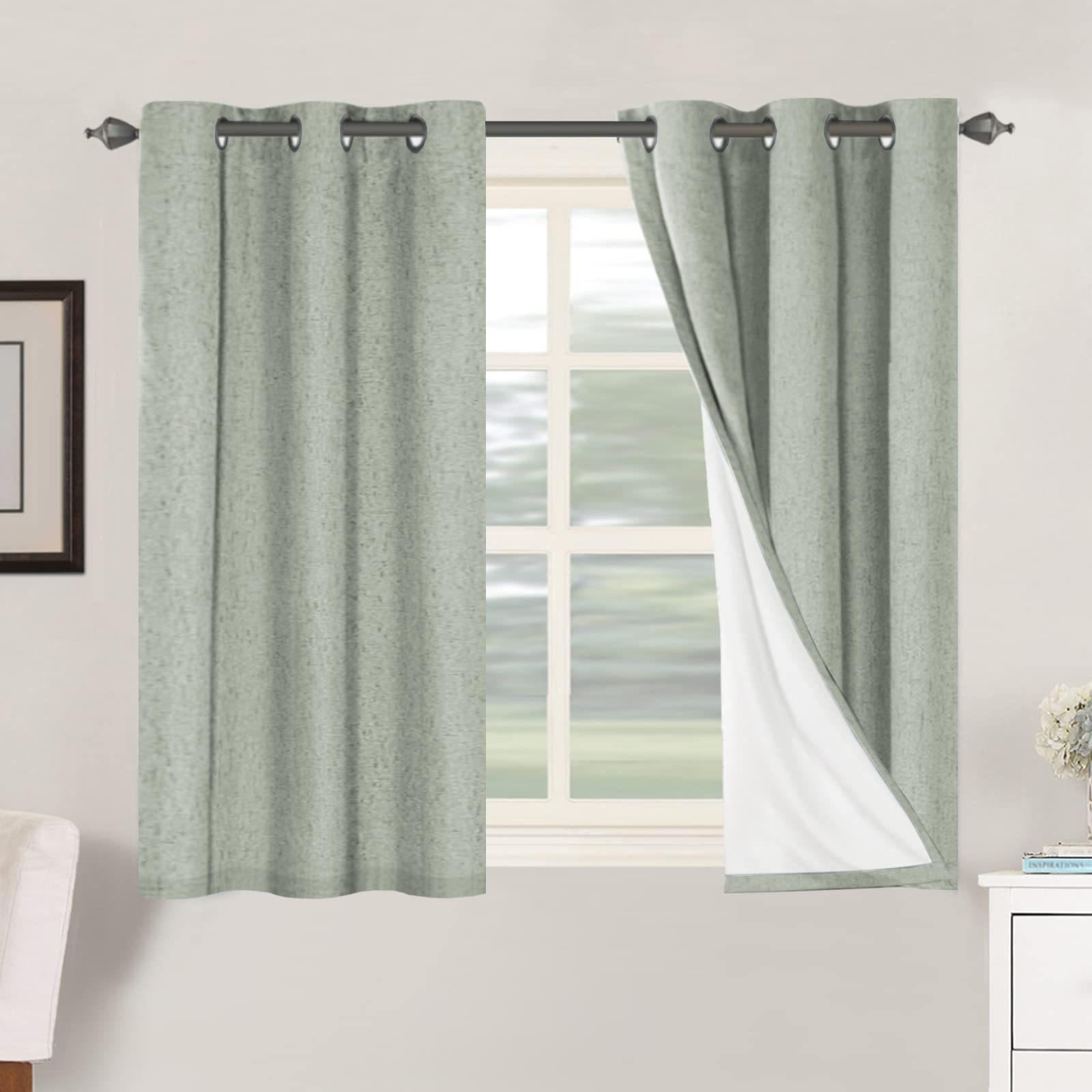 H.VERSAILTEX Linen 100% Blackout Curtains for Bedroom Full Light Blocking Curtains, Textured Window Curtain for Living Room 84 inch Grommet, Energy Efficient Curtains White Liner(2 Panels, Natural)