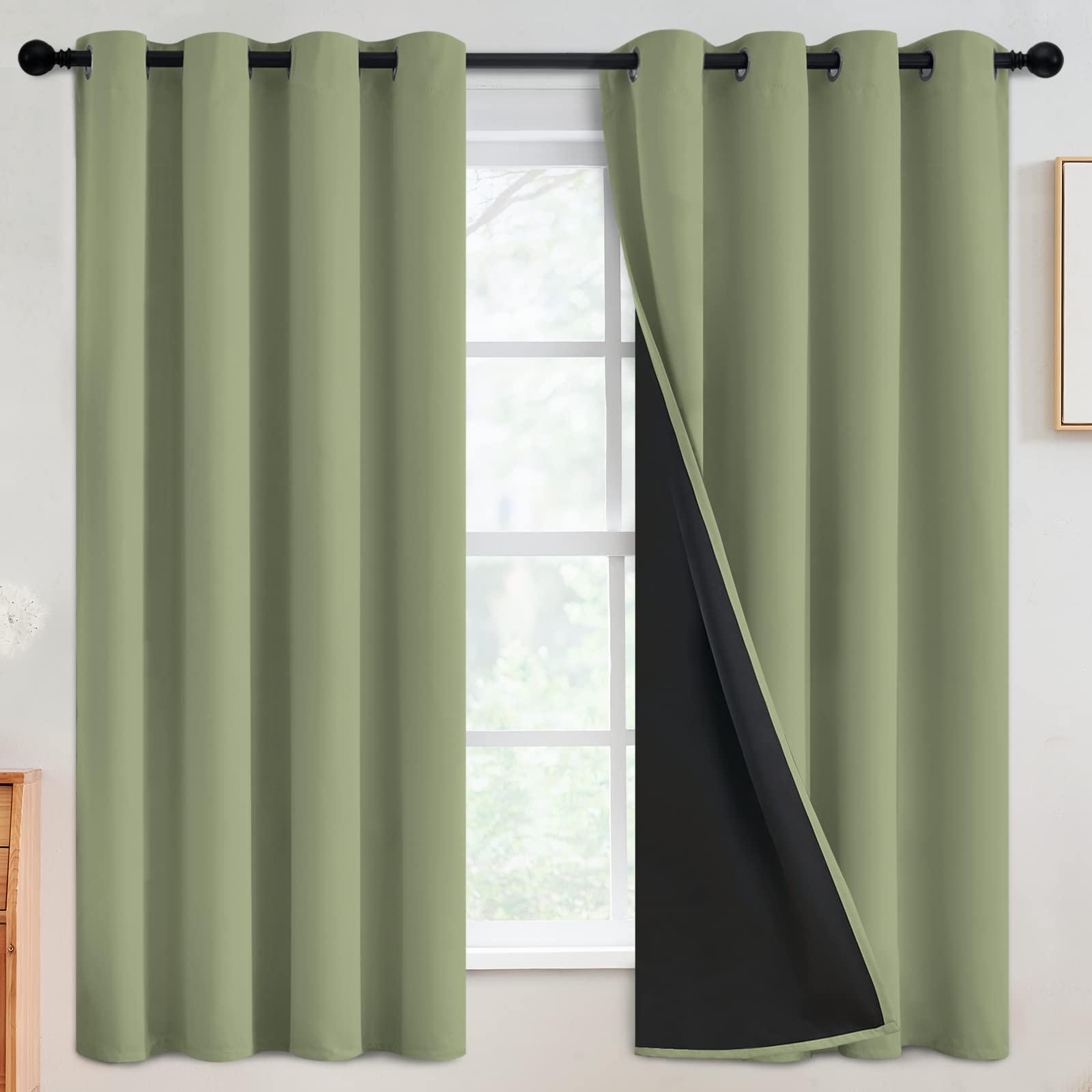 SimpleHome 100% Blackout Curtains for Bedroom,Thermal Insulated Grommet Window Drapes Room Darkening Cream Curtains for Living Room with Black Back,52 x 84 Inch,2 Panels