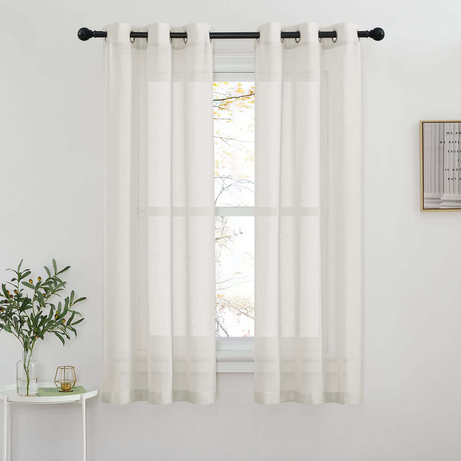NICETOWN Semi Sheer Beige Curtains 84 inches Long, Grommet Retro Linen Curtains Window Treatments Vertical Drapes Privacy with Light Filter for Living Room, W52 x L84, 2 Panels