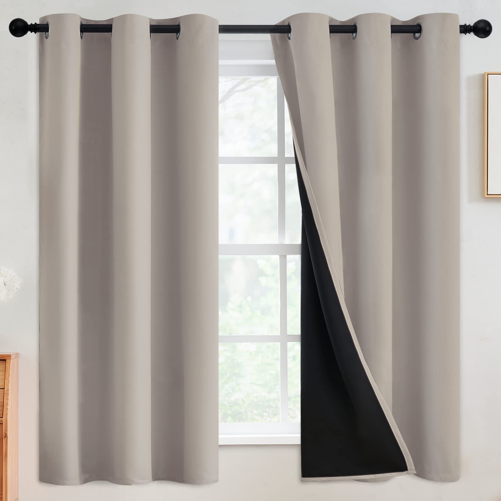 SimpleHome 100% Blackout Curtains for Bedroom,Thermal Insulated Grommet Window Drapes Room Darkening Cream Curtains for Living Room with Black Back,52 x 84 Inch,2 Panels