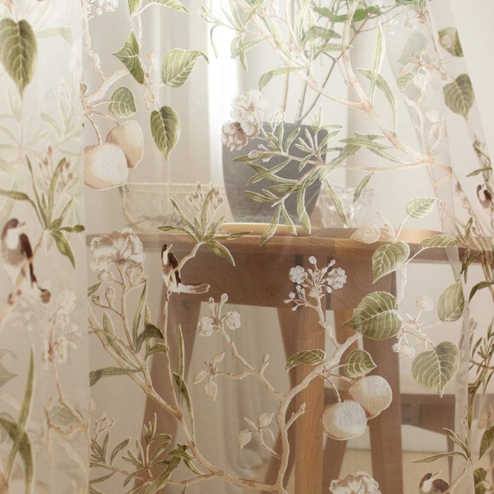 Vintage Birds Sheer Curtains 84 Inches Length Farmhouse Tulle Curtain Panels for Home Decoration Rod Pocket Light Filtering Voile Window Drapes for Patio Door Sliding Glass Door 1 Panel W55 X L84 Inch