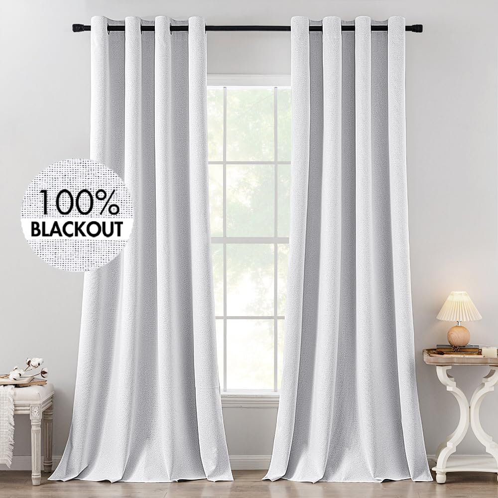 MIULEE 90 Inches Linen Textured Curtains for Bedroom 100% Blackout Thermal Insulated Natural Beige Grommet Room Darkening Curtains & Drapes Luxury Decor for Living Room Nursery 52 x 90 Inch (2 Panels)