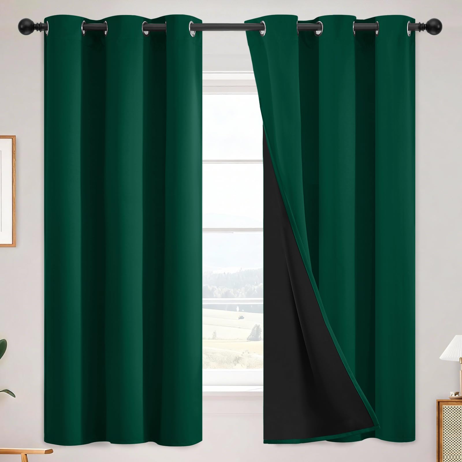 SimpleHome 100% Blackout Curtains for Bedroom,Thermal Insulated Grommet Window Drapes Room Darkening Cream Curtains for Living Room with Black Back,52 x 84 Inch,2 Panels
