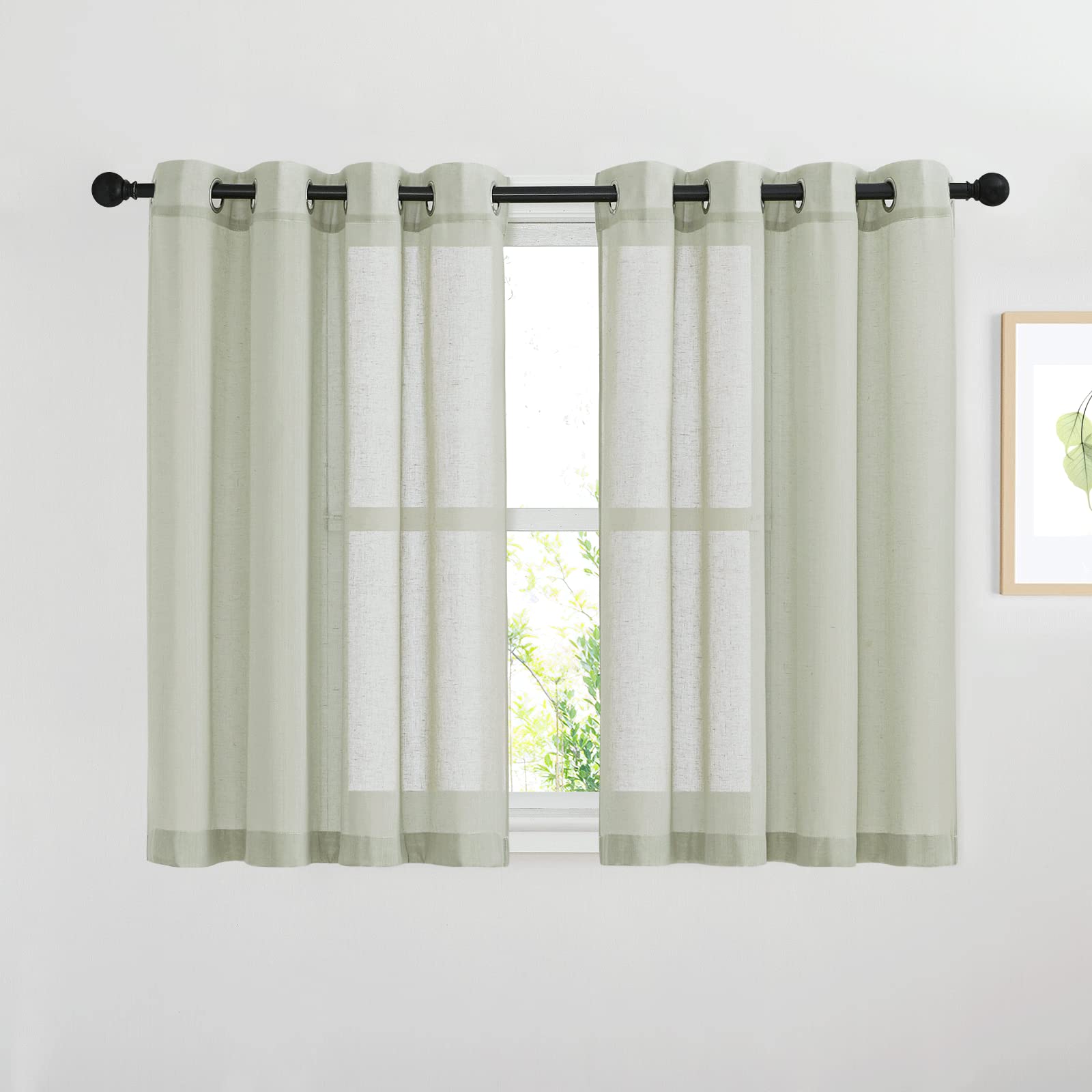 NICETOWN Semi Sheer Beige Curtains 84 inches Long, Grommet Retro Linen Curtains Window Treatments Vertical Drapes Privacy with Light Filter for Living Room, W52 x L84, 2 Panels