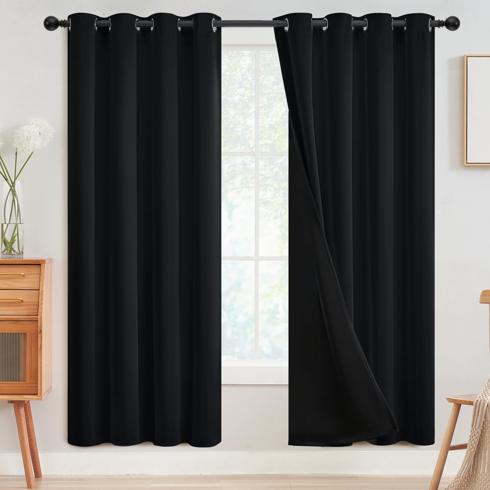 SimpleHome 100% Blackout Curtains for Bedroom,Thermal Insulated Grommet Window Drapes Room Darkening Cream Curtains for Living Room with Black Back,52 x 84 Inch,2 Panels