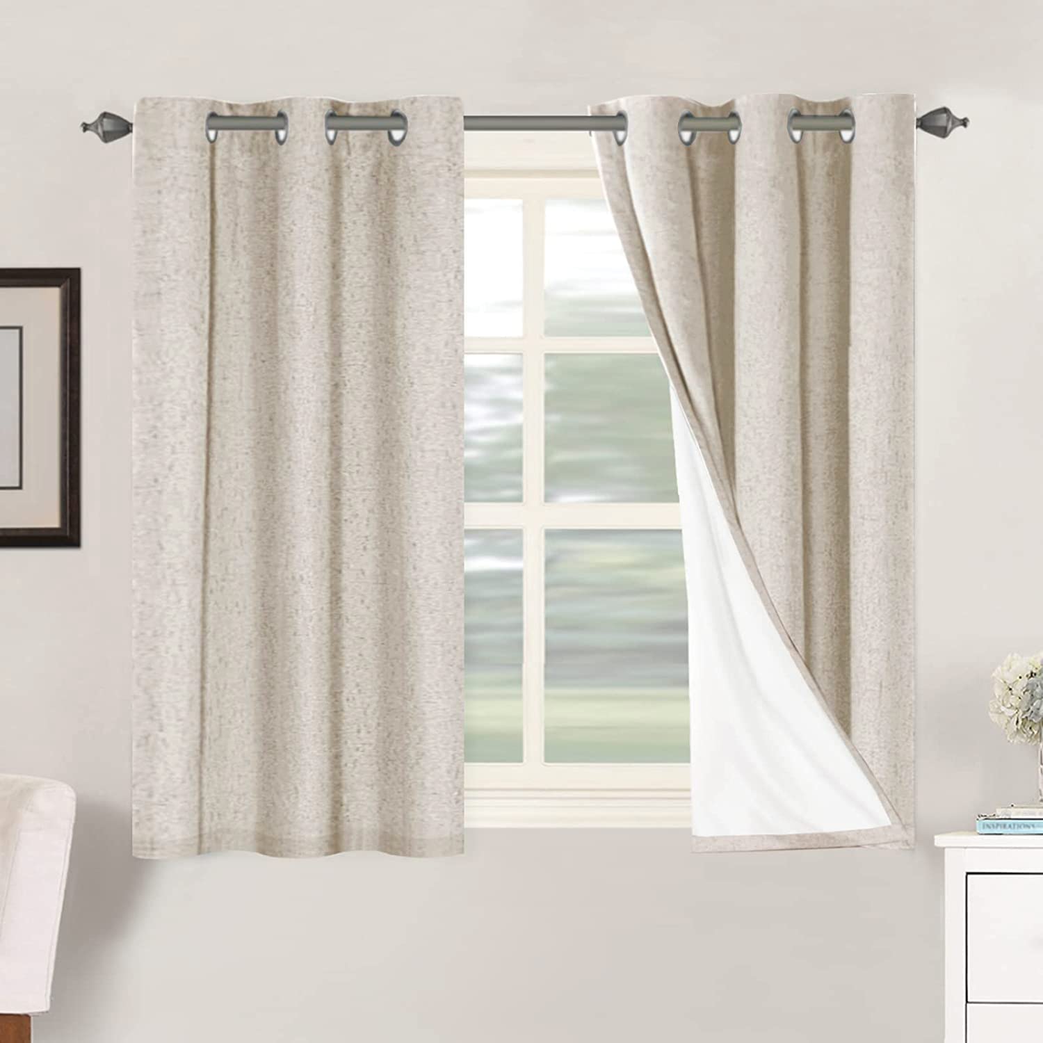 H.VERSAILTEX Linen 100% Blackout Curtains for Bedroom Full Light Blocking Curtains, Textured Window Curtain for Living Room 84 inch Grommet, Energy Efficient Curtains White Liner(2 Panels, Natural)