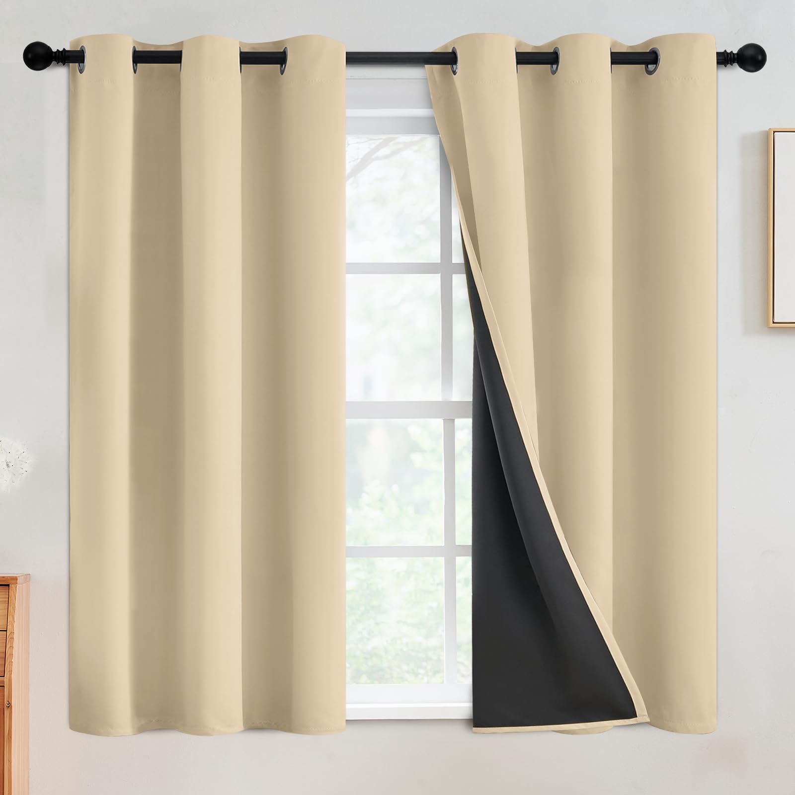 SimpleHome 100% Blackout Curtains for Bedroom,Thermal Insulated Grommet Window Drapes Room Darkening Cream Curtains for Living Room with Black Back,52 x 84 Inch,2 Panels