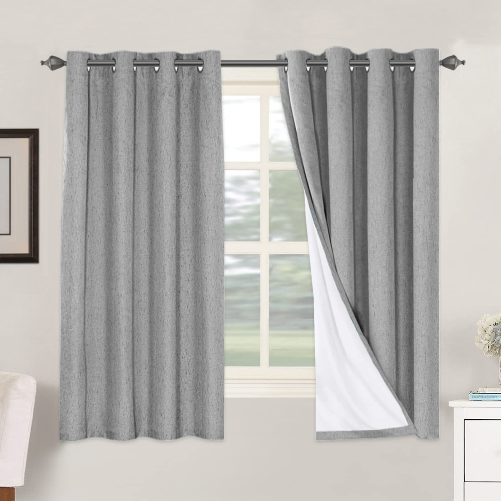 H.VERSAILTEX Linen 100% Blackout Curtains for Bedroom Full Light Blocking Curtains, Textured Window Curtain for Living Room 84 inch Grommet, Energy Efficient Curtains White Liner(2 Panels, Natural)