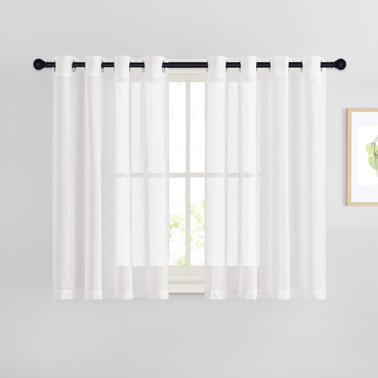 NICETOWN Semi Sheer Beige Curtains 84 inches Long, Grommet Retro Linen Curtains Window Treatments Vertical Drapes Privacy with Light Filter for Living Room, W52 x L84, 2 Panels