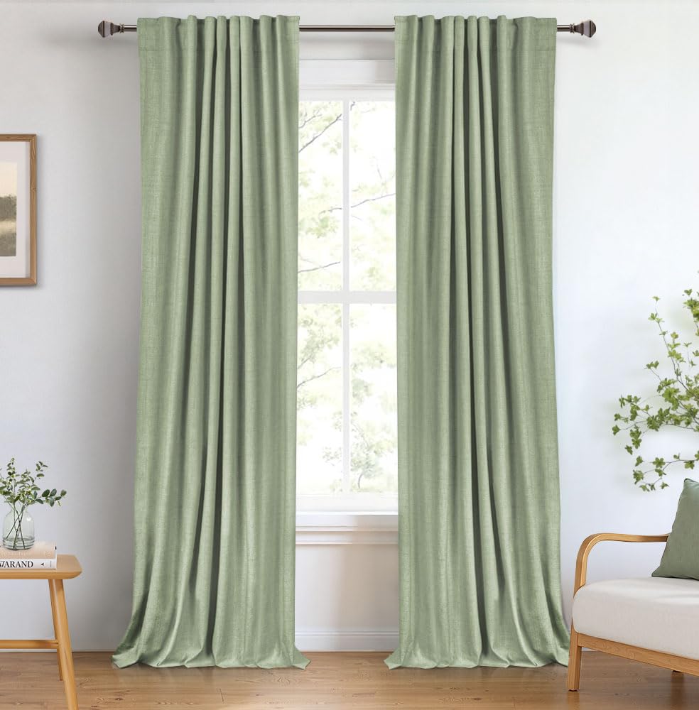 100% Blackout Shield Linen Blackout Curtains for Bedroom 84 Inches Long, Back Tab/Rod Pocket Living Room Drapes, Thermal Insulated Blackout Curtains 2 Panels Set, 50" W x 84" L, Cream