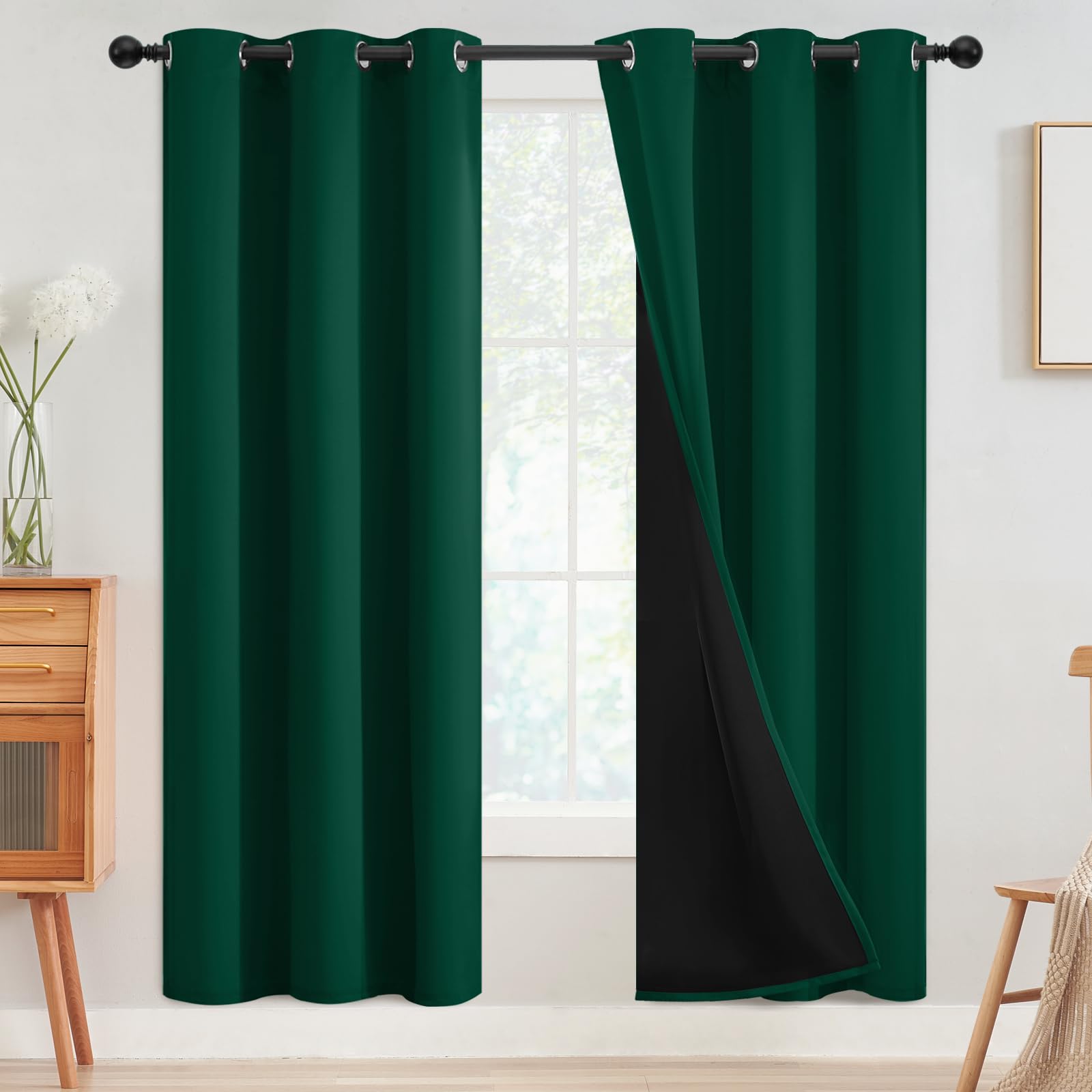 SimpleHome 100% Blackout Curtains for Bedroom,Thermal Insulated Grommet Window Drapes Room Darkening Cream Curtains for Living Room with Black Back,52 x 84 Inch,2 Panels