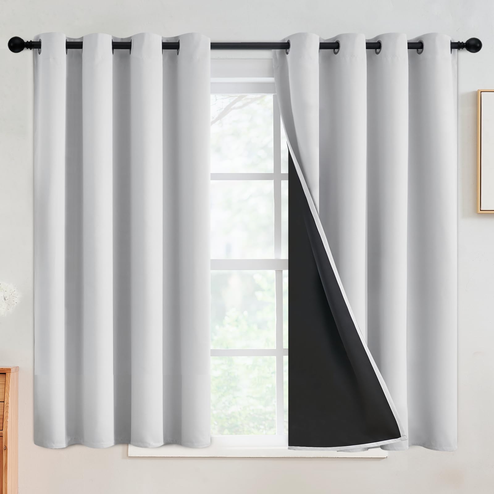 SimpleHome 100% Blackout Curtains for Bedroom,Thermal Insulated Grommet Window Drapes Room Darkening Cream Curtains for Living Room with Black Back,52 x 84 Inch,2 Panels