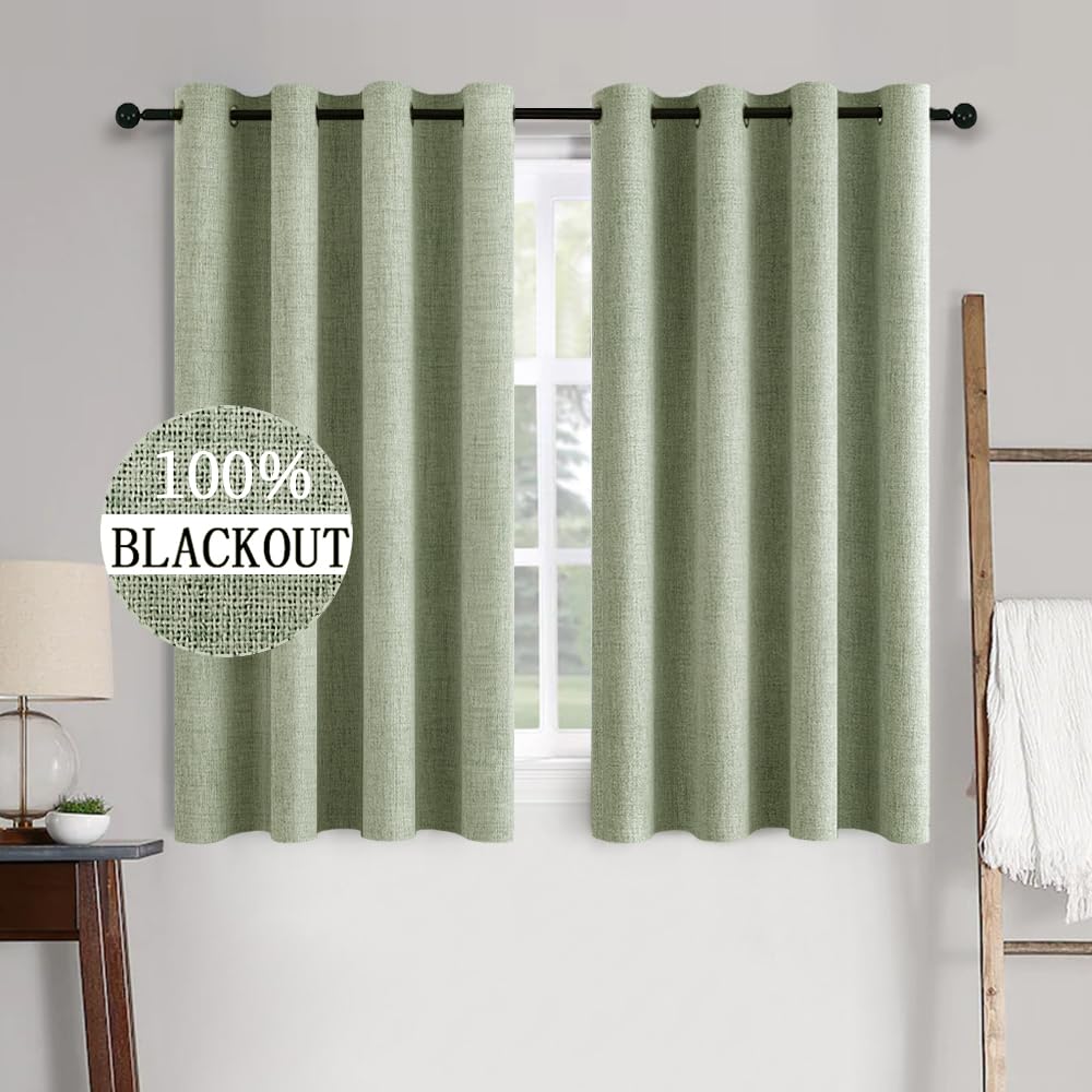 MIULEE 90 Inches Linen Textured Curtains for Bedroom 100% Blackout Thermal Insulated Natural Beige Grommet Room Darkening Curtains & Drapes Luxury Decor for Living Room Nursery 52 x 90 Inch (2 Panels)