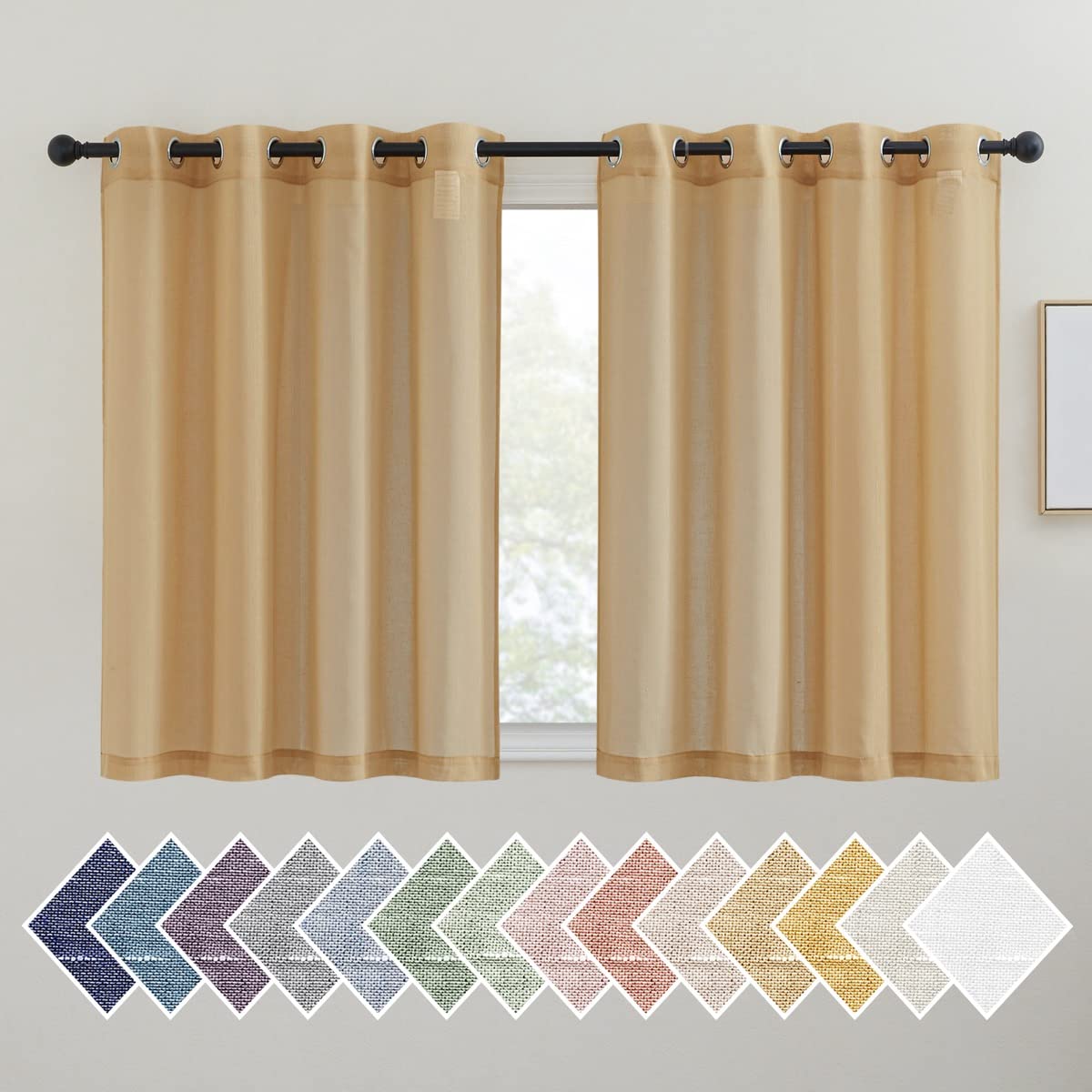 NICETOWN Semi Sheer Beige Curtains 84 inches Long, Grommet Retro Linen Curtains Window Treatments Vertical Drapes Privacy with Light Filter for Living Room, W52 x L84, 2 Panels