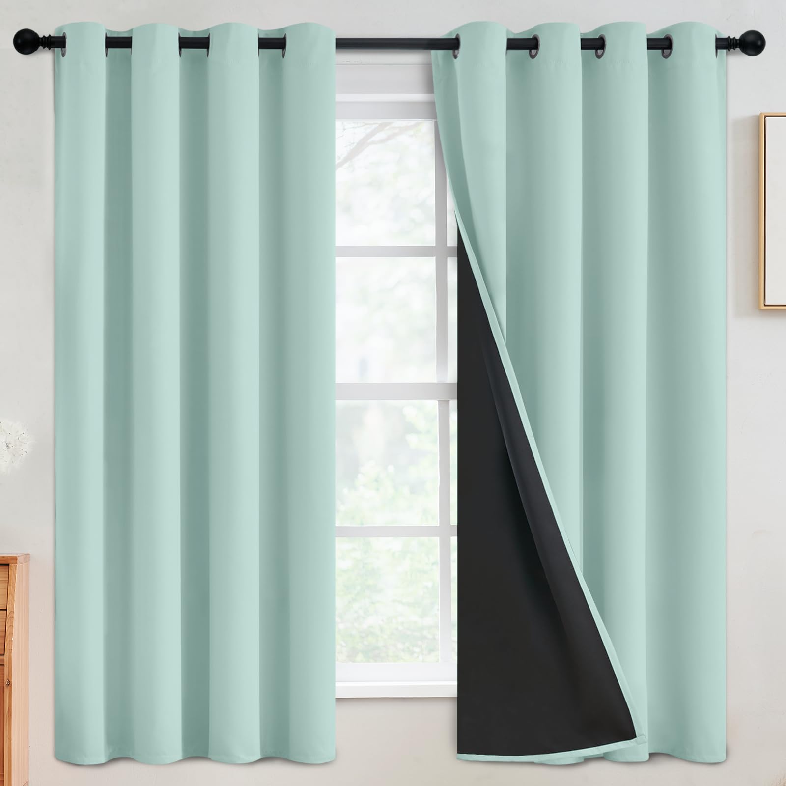 SimpleHome 100% Blackout Curtains for Bedroom,Thermal Insulated Grommet Window Drapes Room Darkening Cream Curtains for Living Room with Black Back,52 x 84 Inch,2 Panels