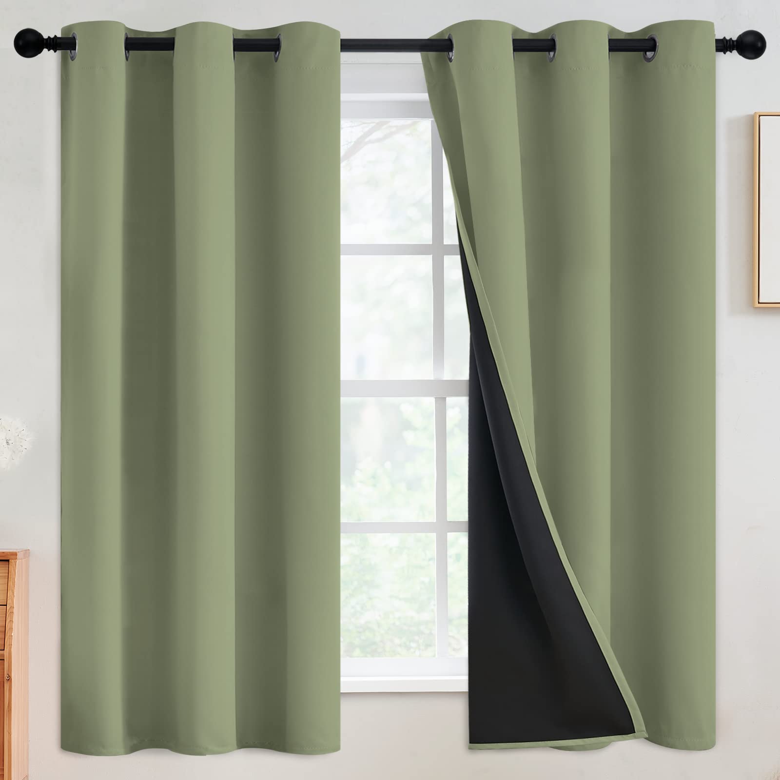 SimpleHome 100% Blackout Curtains for Bedroom,Thermal Insulated Grommet Window Drapes Room Darkening Cream Curtains for Living Room with Black Back,52 x 84 Inch,2 Panels