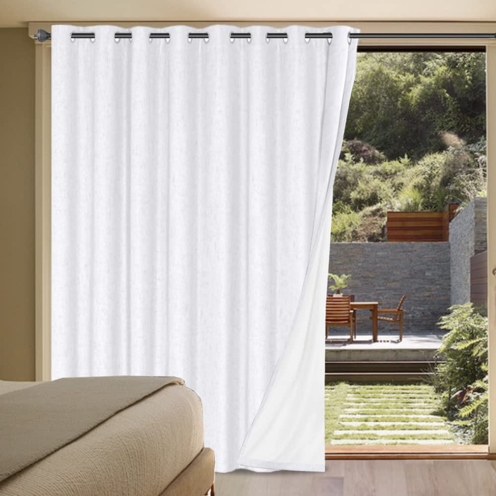 H.VERSAILTEX Linen 100% Blackout Curtains for Bedroom Full Light Blocking Curtains, Textured Window Curtain for Living Room 84 inch Grommet, Energy Efficient Curtains White Liner(2 Panels, Natural)