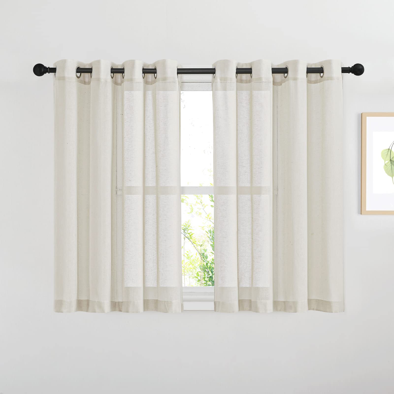 NICETOWN Semi Sheer Beige Curtains 84 inches Long, Grommet Retro Linen Curtains Window Treatments Vertical Drapes Privacy with Light Filter for Living Room, W52 x L84, 2 Panels