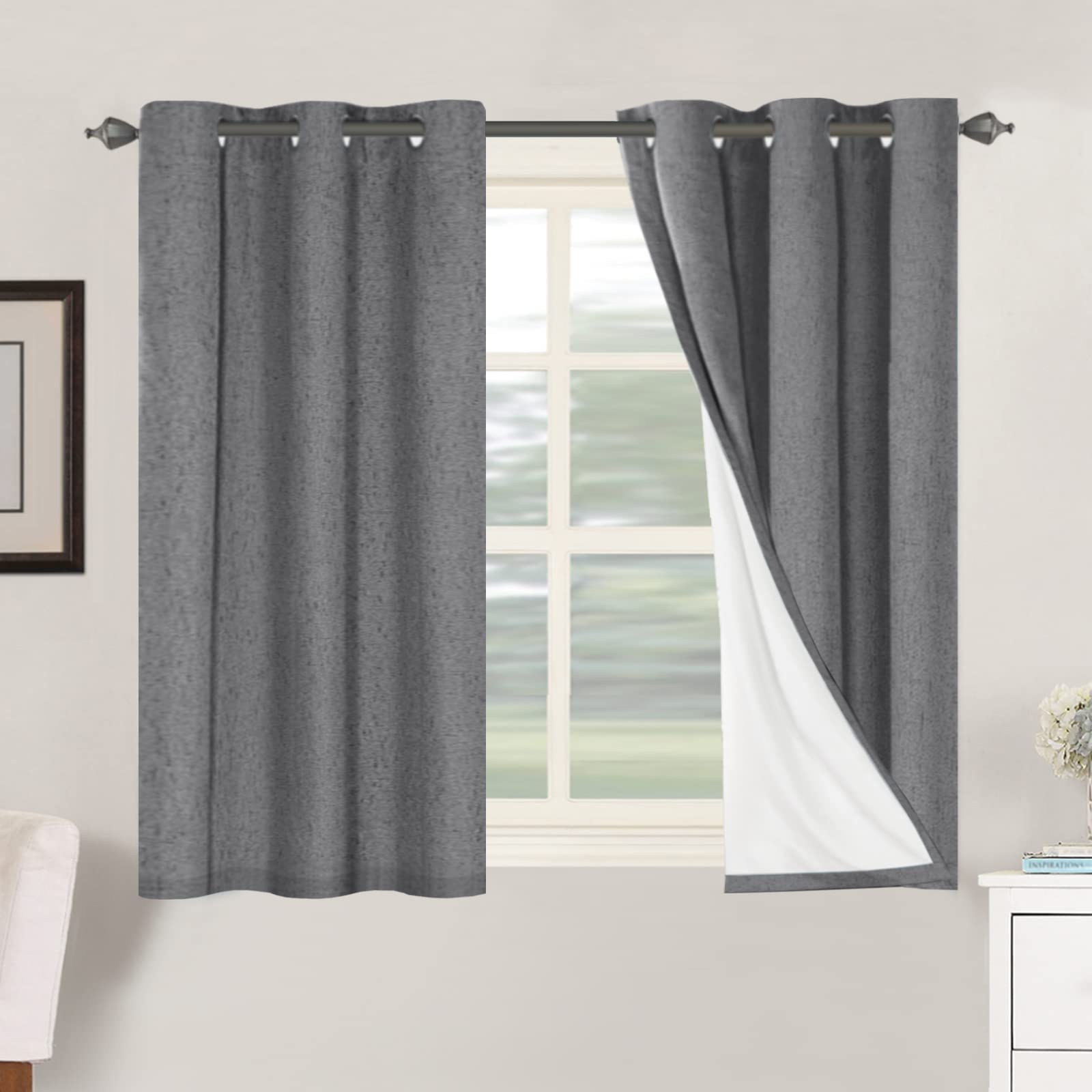 H.VERSAILTEX Linen 100% Blackout Curtains for Bedroom Full Light Blocking Curtains, Textured Window Curtain for Living Room 84 inch Grommet, Energy Efficient Curtains White Liner(2 Panels, Natural)