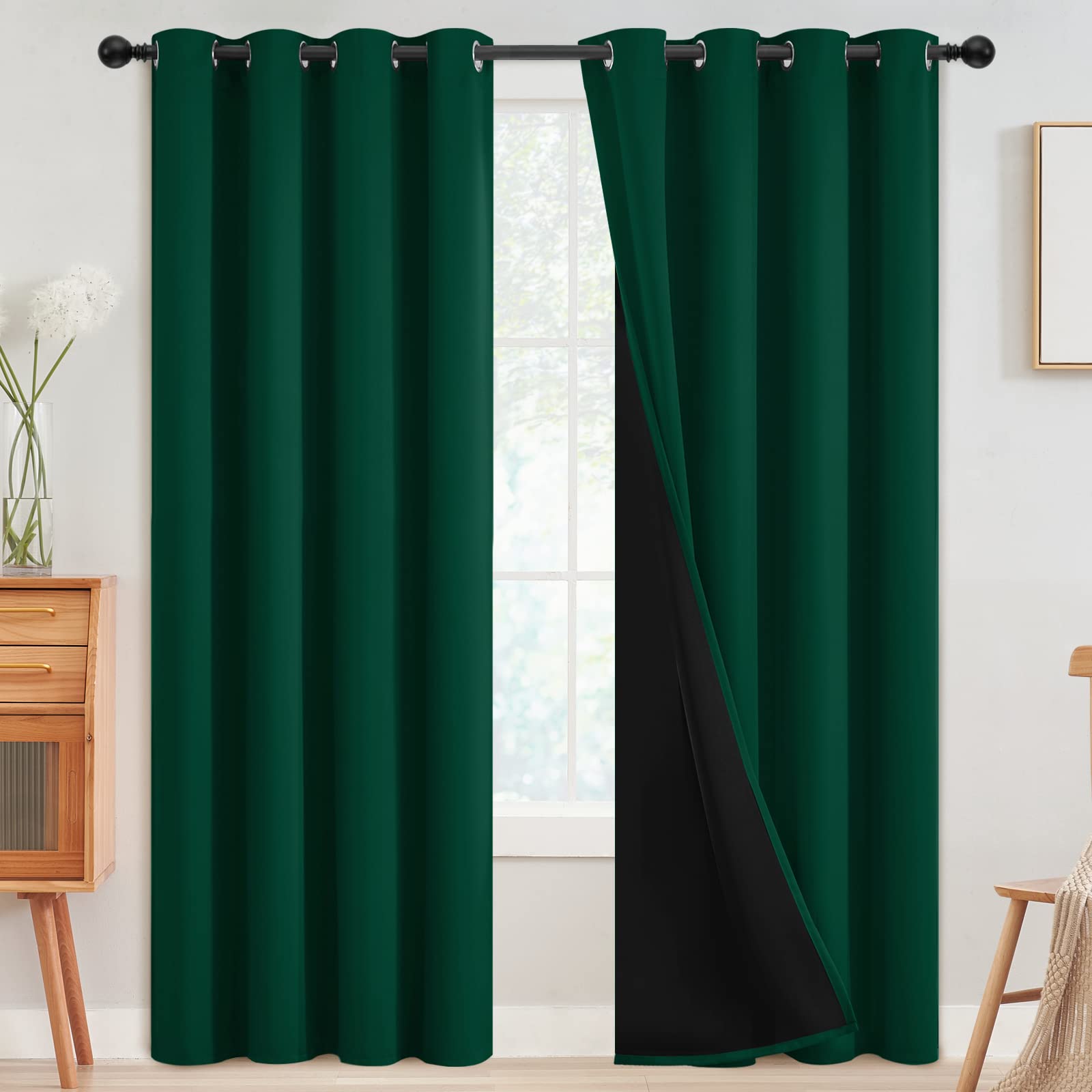 SimpleHome 100% Blackout Curtains for Bedroom,Thermal Insulated Grommet Window Drapes Room Darkening Cream Curtains for Living Room with Black Back,52 x 84 Inch,2 Panels