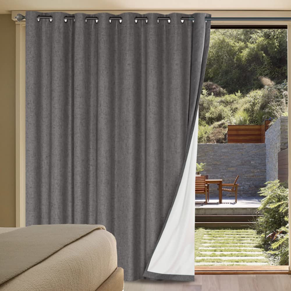 H.VERSAILTEX Linen 100% Blackout Curtains for Bedroom Full Light Blocking Curtains, Textured Window Curtain for Living Room 84 inch Grommet, Energy Efficient Curtains White Liner(2 Panels, Natural)