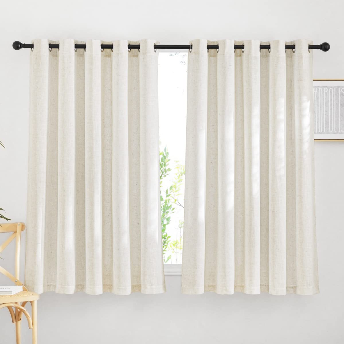 NICETOWN Semi Sheer Beige Curtains 84 inches Long, Grommet Retro Linen Curtains Window Treatments Vertical Drapes Privacy with Light Filter for Living Room, W52 x L84, 2 Panels
