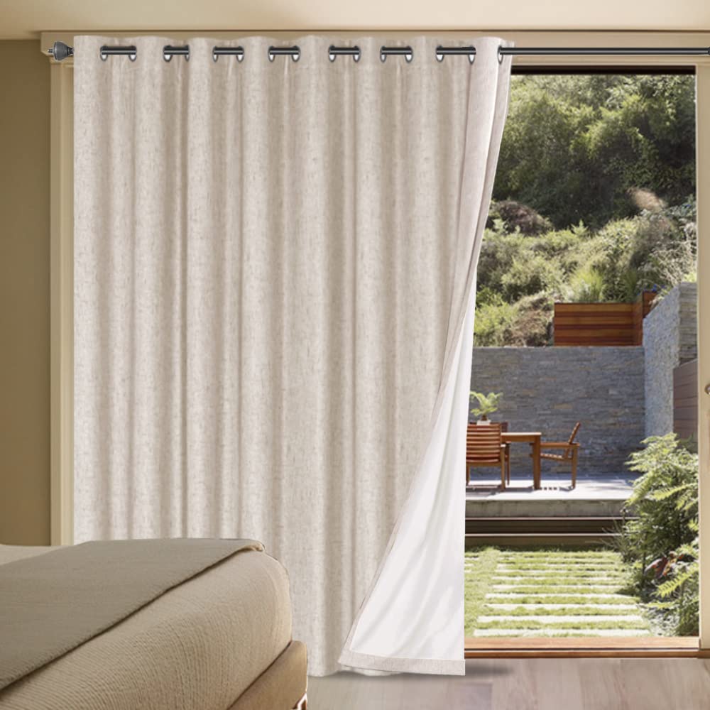 H.VERSAILTEX Linen 100% Blackout Curtains for Bedroom Full Light Blocking Curtains, Textured Window Curtain for Living Room 84 inch Grommet, Energy Efficient Curtains White Liner(2 Panels, Natural)