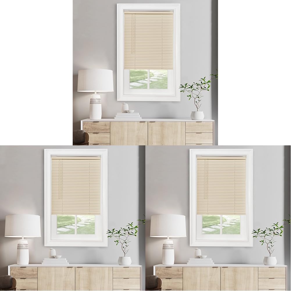 Cordless Light Filtering Mini Blind - 47 Inch Width, 48 Inch Length, 1" Slat Size - Pearl White - Cordless GII Morningstar Horizontal Windows Blinds for Interior by Achim Home Decor