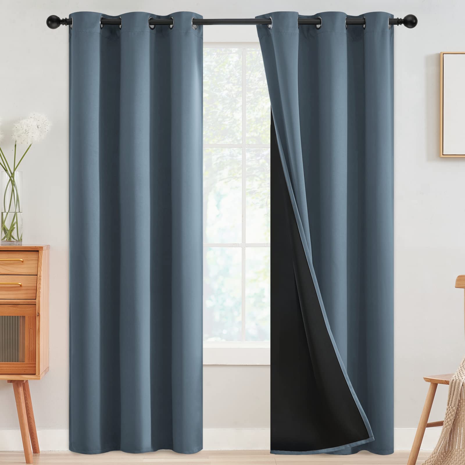 SimpleHome 100% Blackout Curtains for Bedroom,Thermal Insulated Grommet Window Drapes Room Darkening Cream Curtains for Living Room with Black Back,52 x 84 Inch,2 Panels