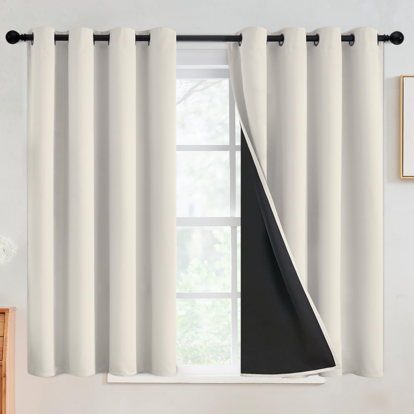 SimpleHome 100% Blackout Curtains for Bedroom,Thermal Insulated Grommet Window Drapes Room Darkening Cream Curtains for Living Room with Black Back,52 x 84 Inch,2 Panels