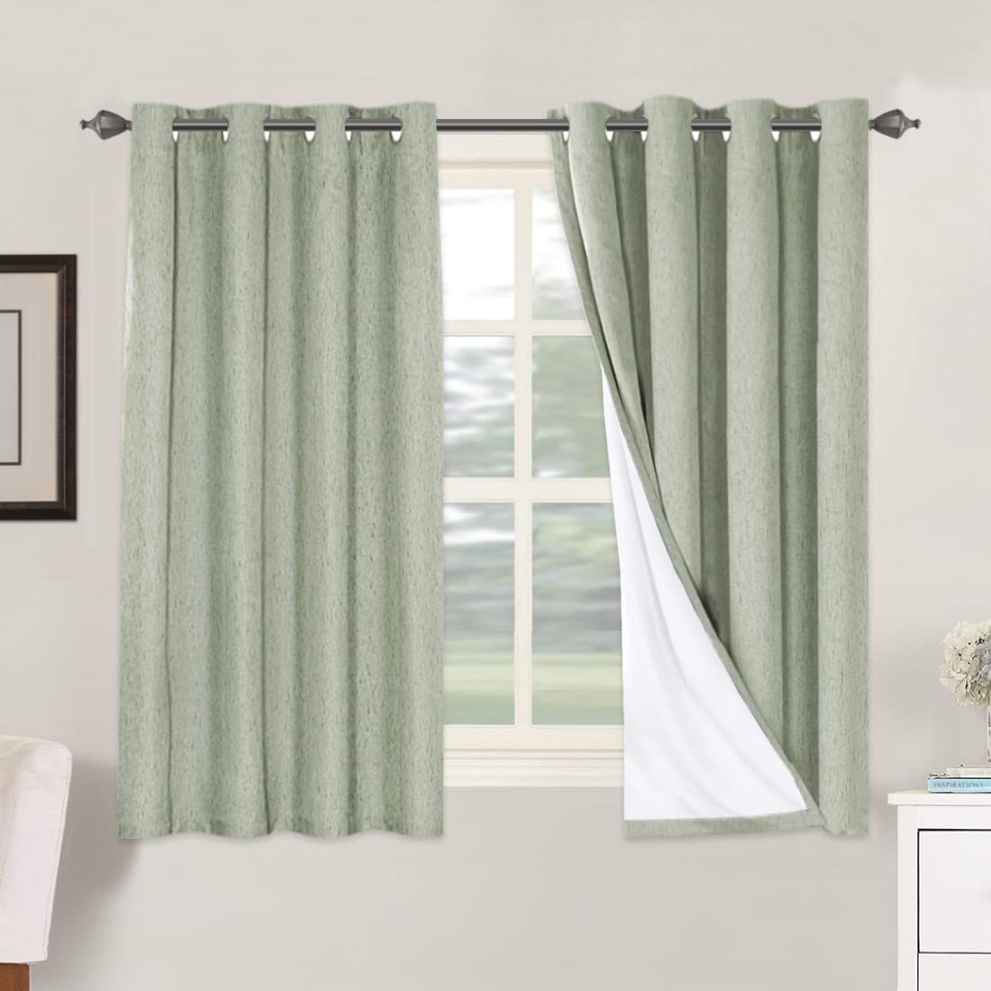 H.VERSAILTEX Linen 100% Blackout Curtains for Bedroom Full Light Blocking Curtains, Textured Window Curtain for Living Room 84 inch Grommet, Energy Efficient Curtains White Liner(2 Panels, Natural)
