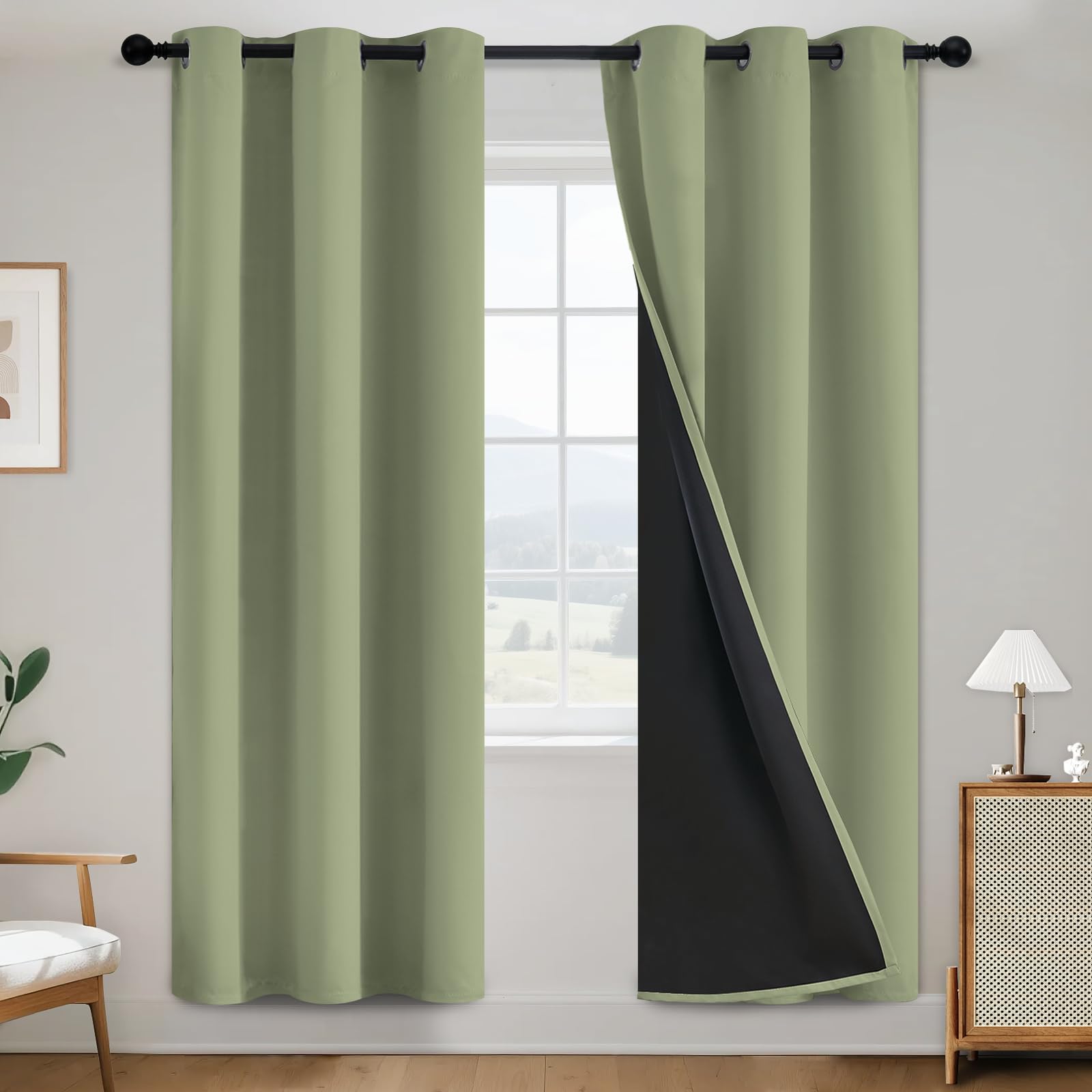 SimpleHome 100% Blackout Curtains for Bedroom,Thermal Insulated Grommet Window Drapes Room Darkening Cream Curtains for Living Room with Black Back,52 x 84 Inch,2 Panels