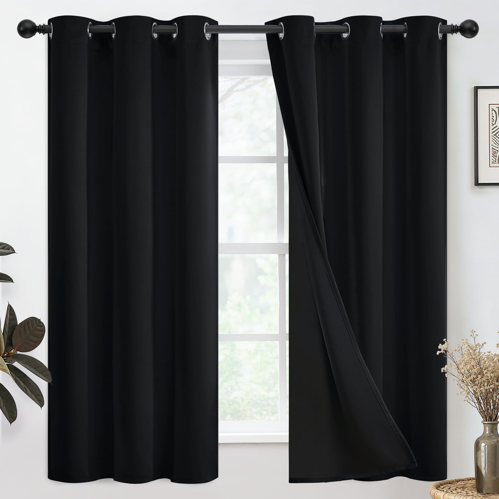 SimpleHome 100% Blackout Curtains for Bedroom,Thermal Insulated Grommet Window Drapes Room Darkening Cream Curtains for Living Room with Black Back,52 x 84 Inch,2 Panels