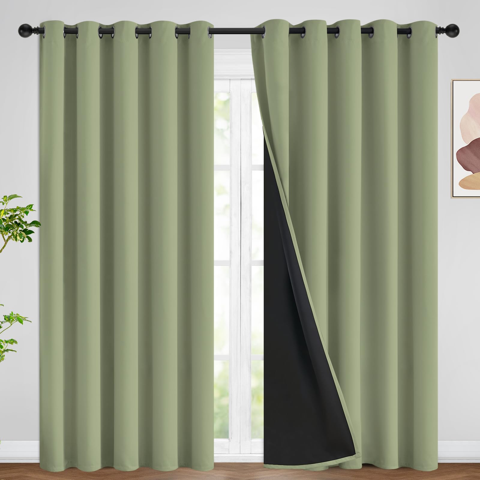 SimpleHome 100% Blackout Curtains for Bedroom,Thermal Insulated Grommet Window Drapes Room Darkening Cream Curtains for Living Room with Black Back,52 x 84 Inch,2 Panels