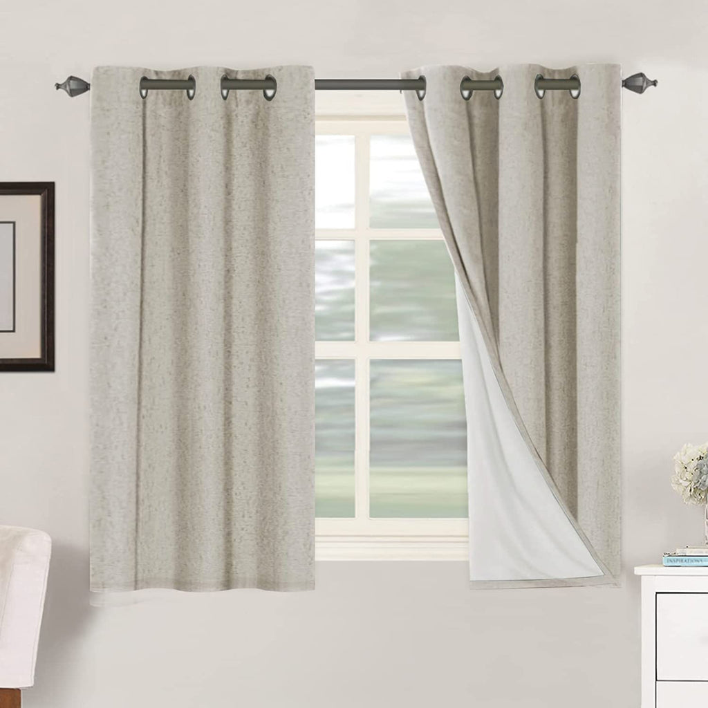 H.VERSAILTEX Linen 100% Blackout Curtains for Bedroom Full Light Blocking Curtains, Textured Window Curtain for Living Room 84 inch Grommet, Energy Efficient Curtains White Liner(2 Panels, Natural)
